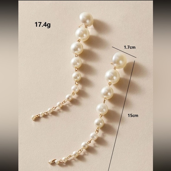 Faux Pearl Drop Earrings Trendy Viral Pearl Drop Long Earrings - Picture 3 of 4